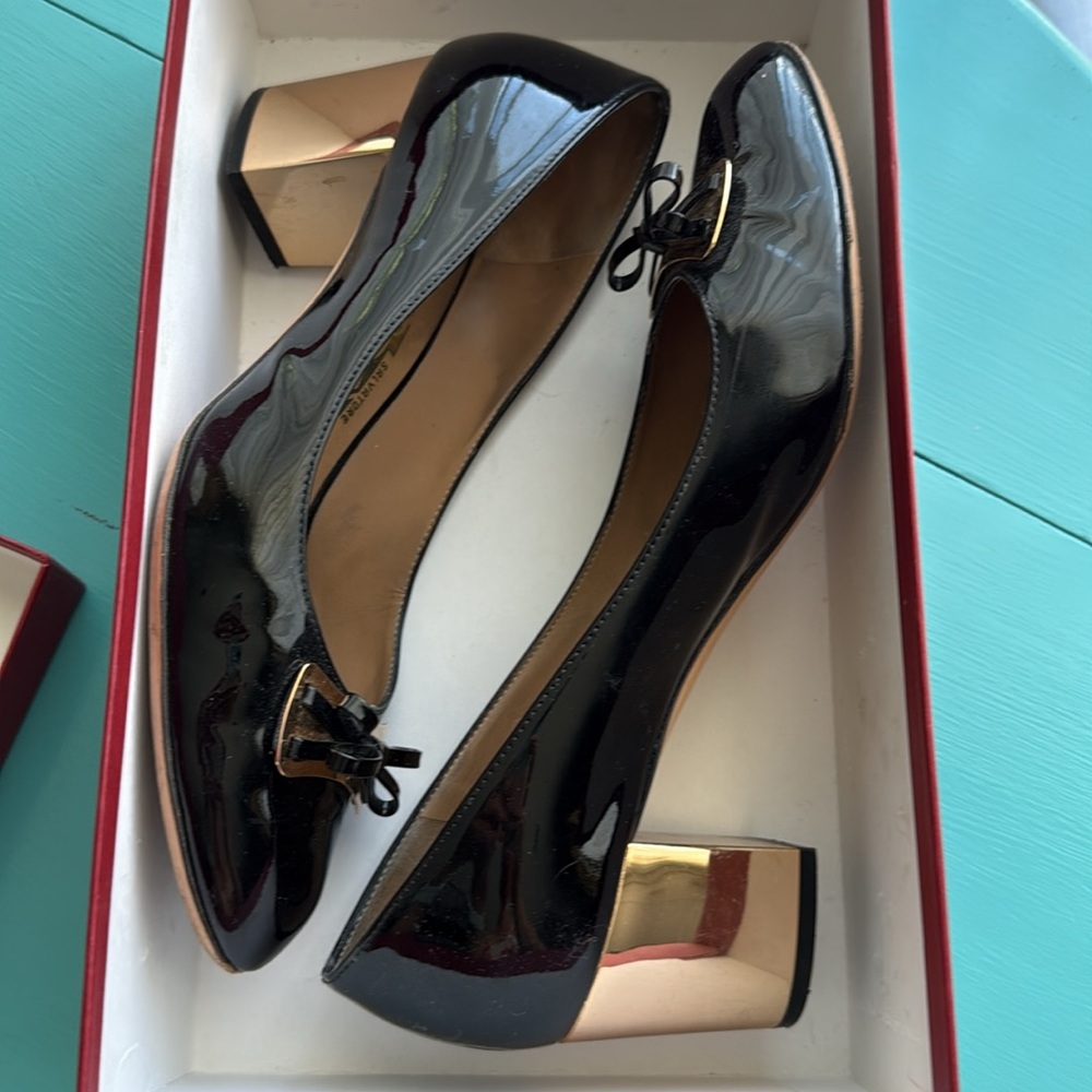Salvatore Ferragamo Black Heels with Gold Accent
